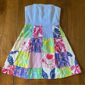 Lilly Pulitzer Blossom Multi Square One Sewn Patch Strapless Dress Size 00